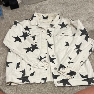 Peach Love California White and Black Jean Jacket Star Pattern